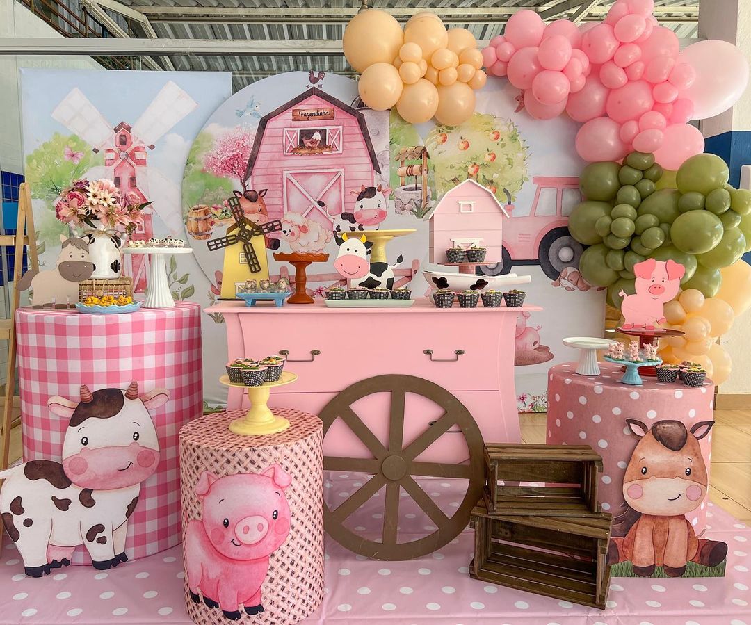 Mocsicka Animal Farm Happy Birthday Round cover and Cylinder Cover Kit for Party Decoration-Mocsicka Party