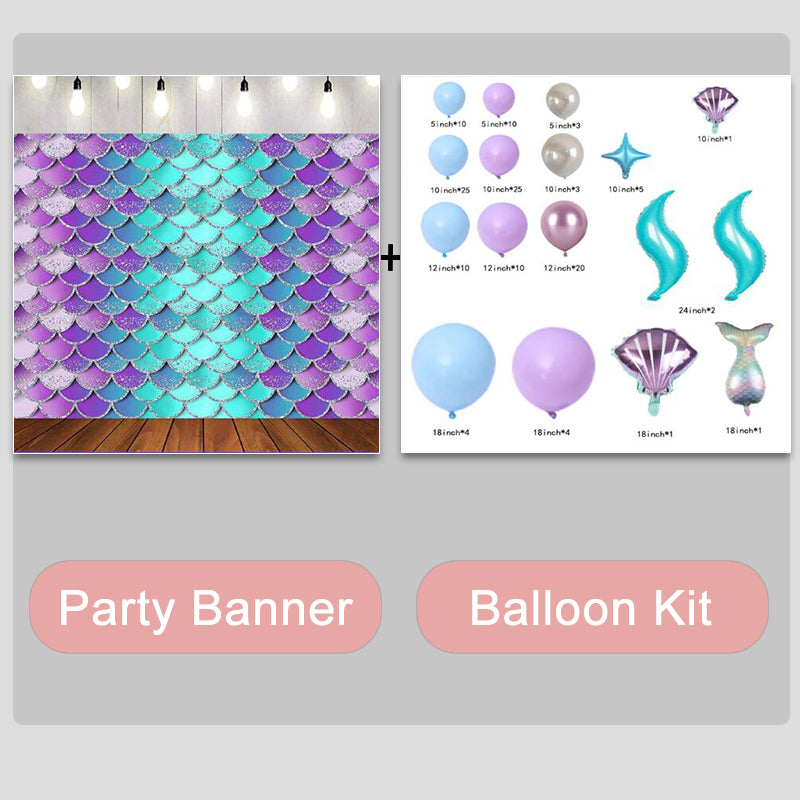Mocsicka Little Mermaid Happy Birthday Backdrop and Balloon Kit-Mocsicka Party