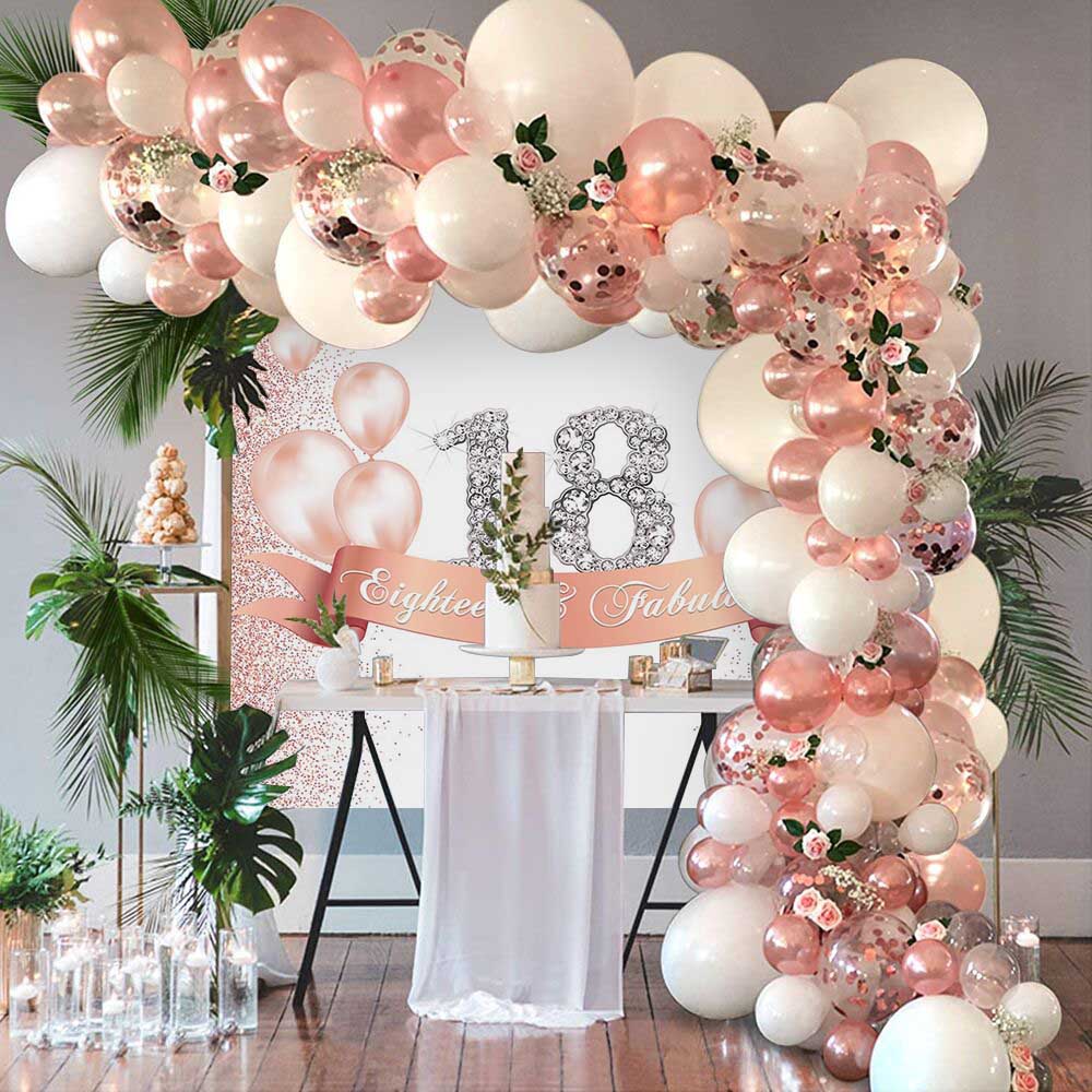 Mocsicka Fabulous 18th Champagne Gold Balloon and Diamonds Birthday Backdrop and Balloon kit-Mocsicka Party