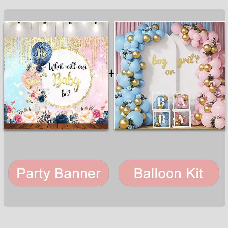 Mocsicka He or She Balloons and Flowers Gender Reveal Backdrop and Balloon Kit-Mocsicka Party