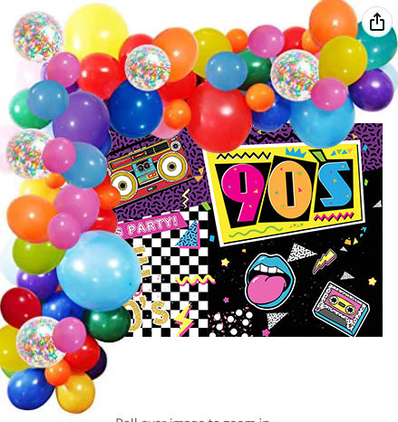 Mocsicka We are 90s Theme Party Prop Retro Radio and Graffiti Photo Background and Balloon Kit-Mocsicka Party