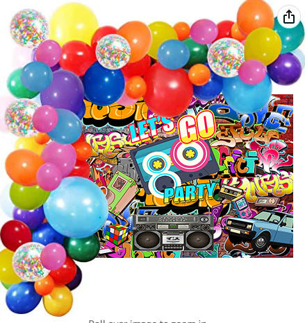Mocsicka Let's Go 80s Party Backdrop Retro Radio and Graffiti Wall Photo Background and Balloon Kit-Mocsicka Party