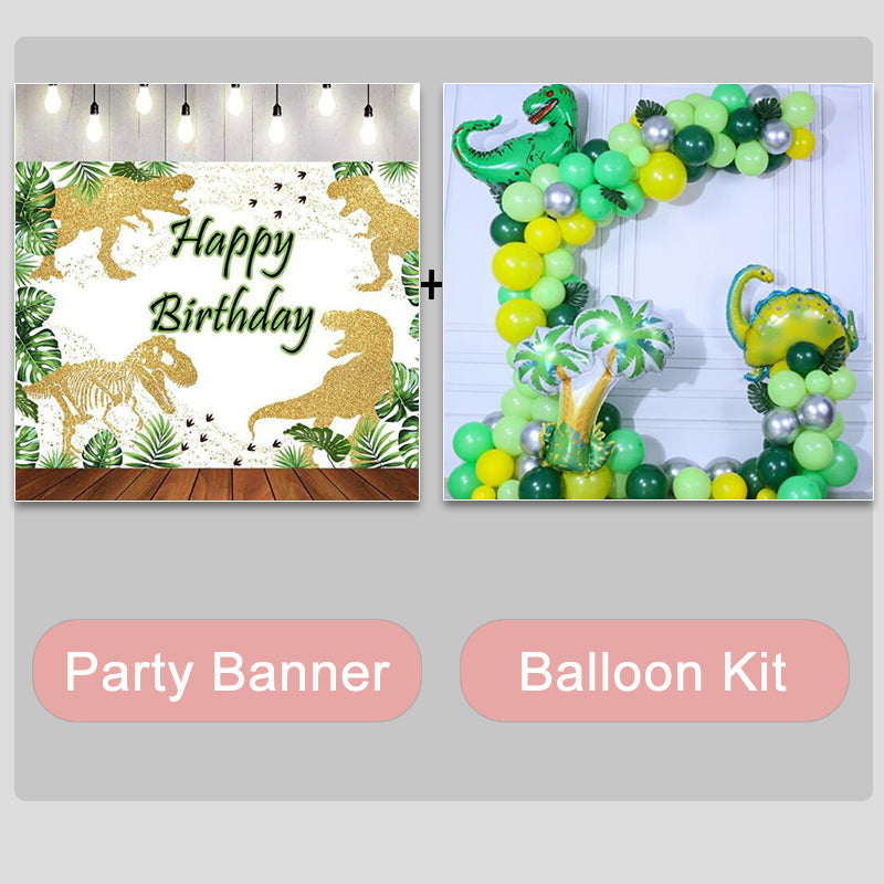 Mocsicka Golden Dinosaur Jungle Plam Leaves Happy Birthday Party Backdrops and Balloon Kit-Mocsicka Party