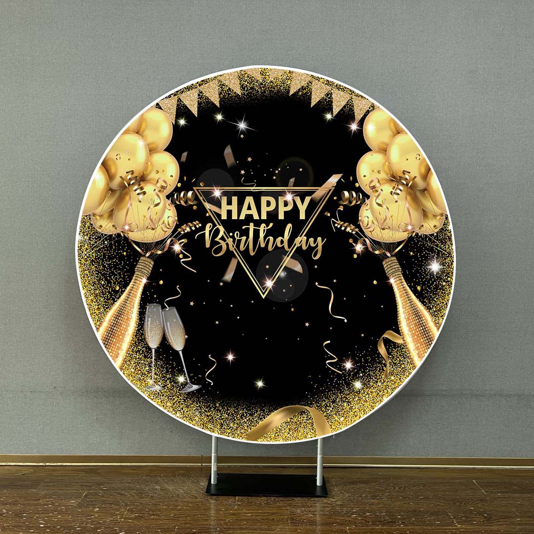 Mocsicka Champagne and Balloons Happy Birthday Round Cover