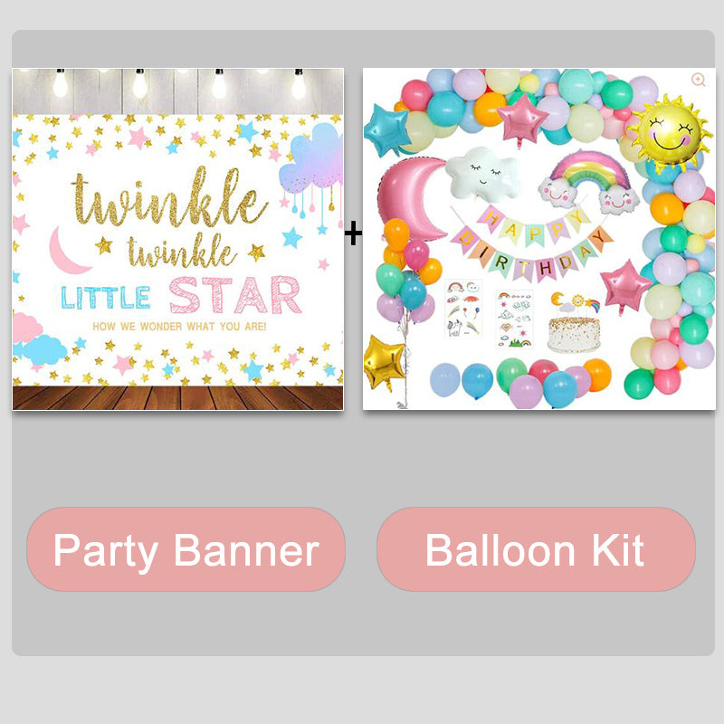 Mocsicka Twinkle Little Stars Baby Shower Backdrop Custom Newborn Backdrops and Balloon Kit-Mocsicka Party