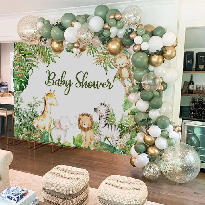 Mocsicka Safari Baby Shower Backdrop Plam Leaves Little Animals Background and Balloon kit-Mocsicka Party
