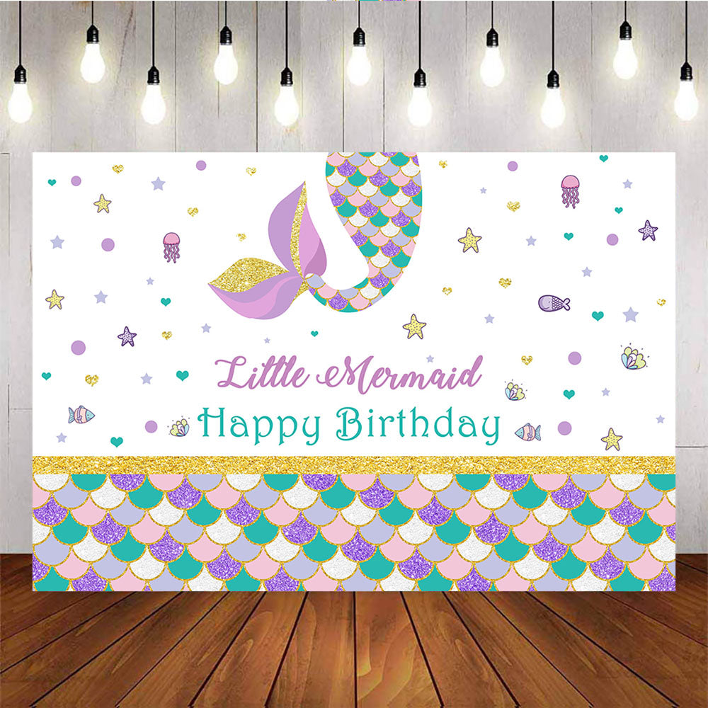 Mocsicka Mermaid Theme Happy Birthday Party Props Fish Scale Glare Backdrop-Mocsicka Party