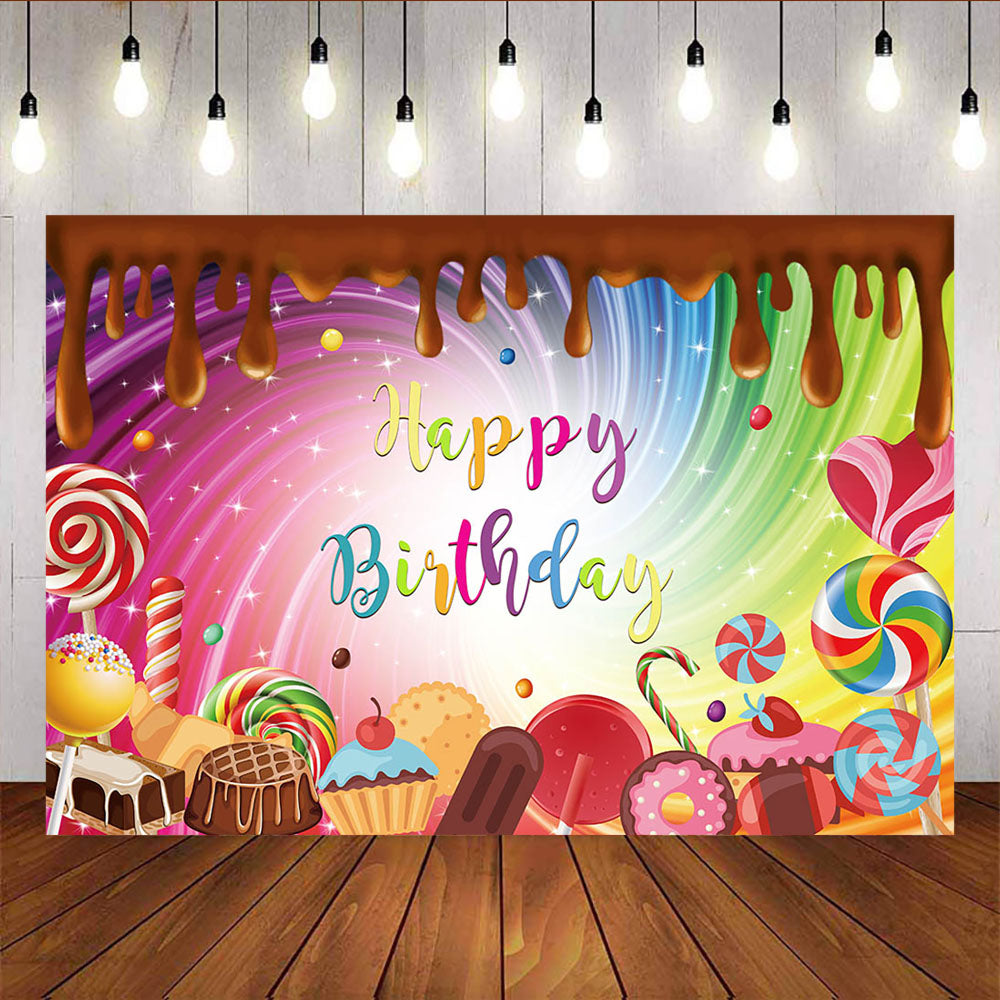 Mocsicka Dessert Happy Birthday Party Decor Chocolate Ice Cream Donut Backdrop