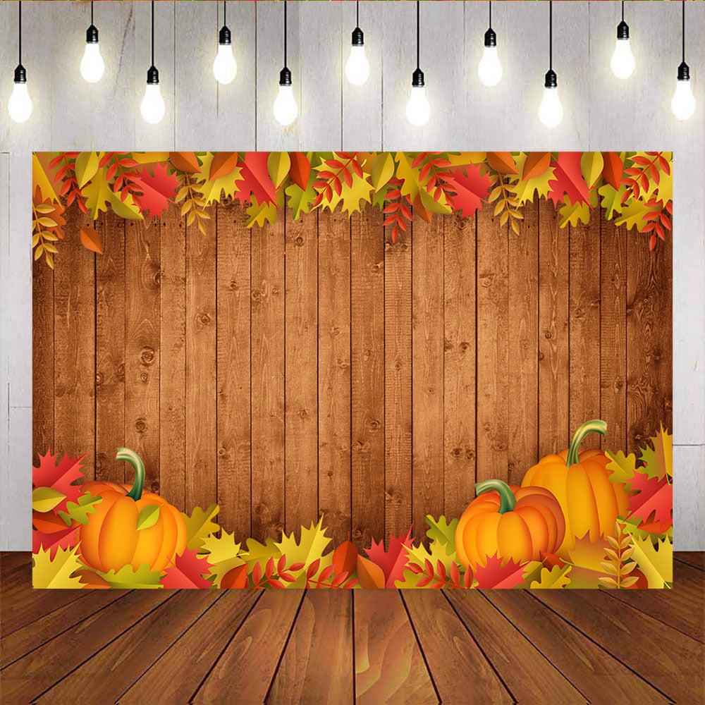 Mocsicka Pumpkin and Maple Leaf Baby Shower Backdrop Wooden Floor Background-Mocsicka Party