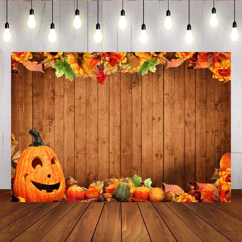 Mocsicka Maple Leaves and Pumpkin Backdrop Halloween Wooden Board Photo Background-Mocsicka Party