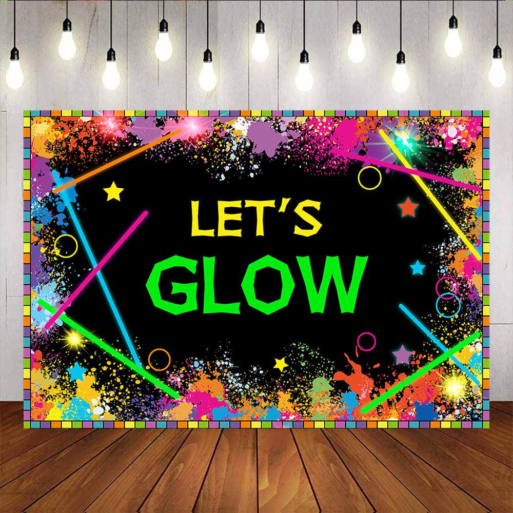 Mocsicka Let's Glow Party Decor Laser Neon Splatter Paint Backdrop-Mocsicka Party