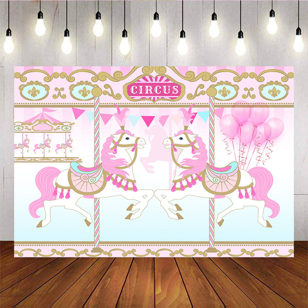 Mocsicka Circus Fun Fair Theme Birthday Backdrop Pink Carousel Photo Background-Mocsicka Party