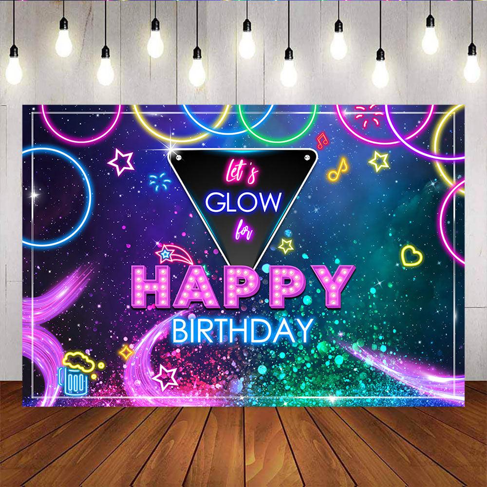 Mocsicka Let's Glow Happy Birthday Backdrop Laser Neon Splash Photo Background-Mocsicka Party