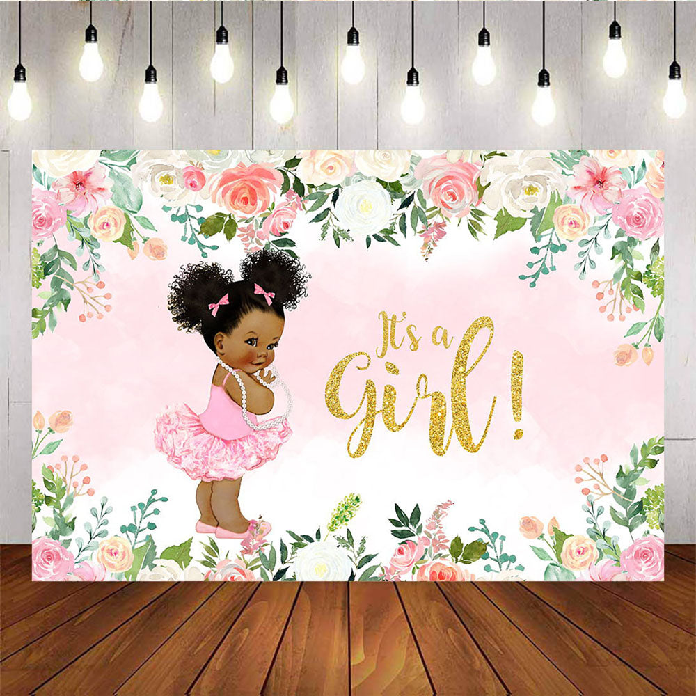 Mocsicka It's a Girl Baby Shower Backdrop Ballet Princess Spring Flowers Background-Mocsicka Party