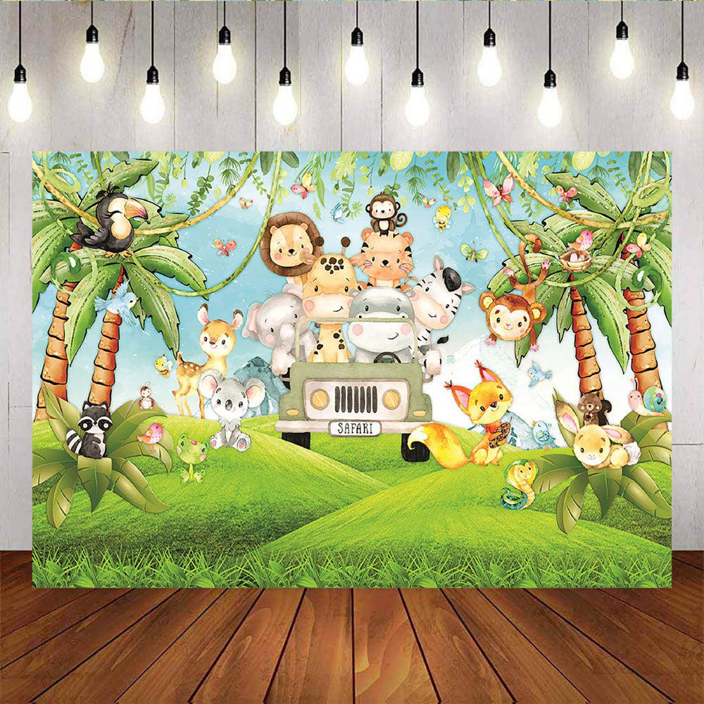 Mocsicka Safari Theme Baby Shower Backdrop Wild Animals Grassland Photo Background-Mocsicka Party
