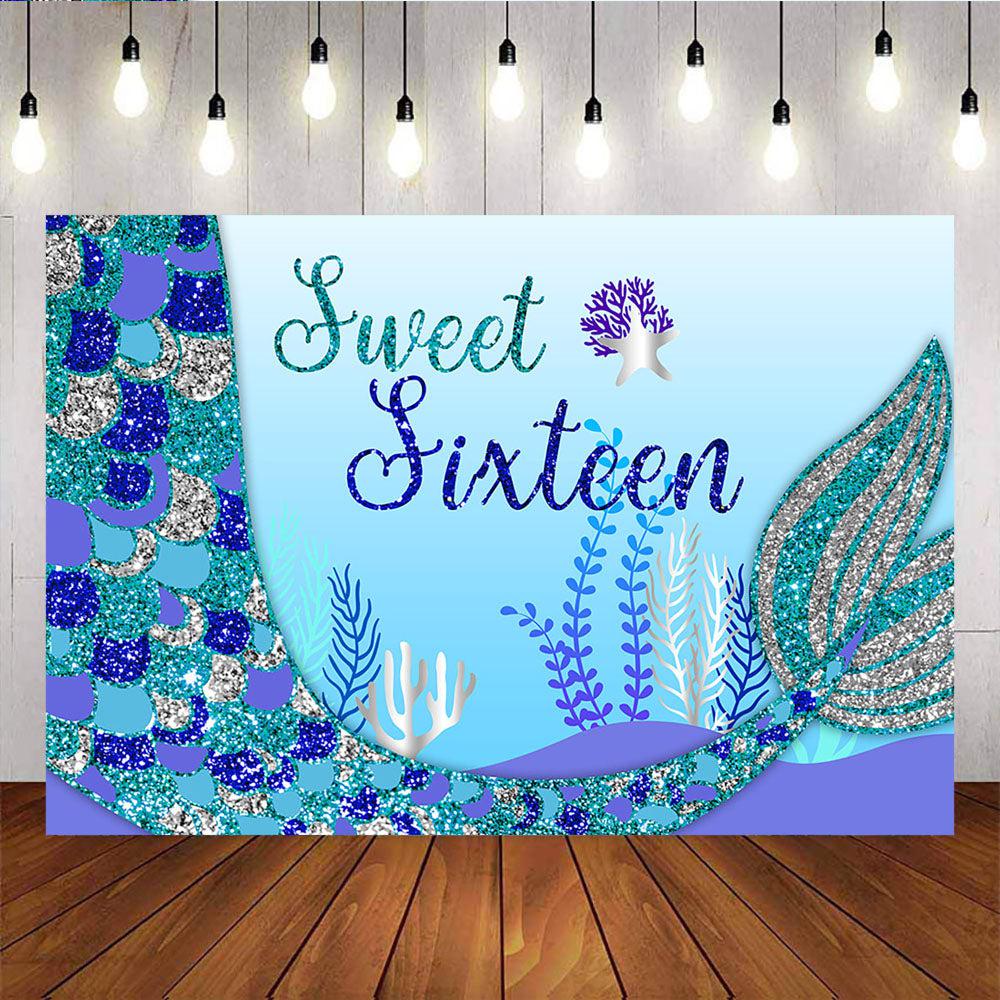 Mocsicka Sweet Sixteen Birthday Party Supplies Undersea Aquatic and Little Mermaid Backdrops-Mocsicka Party