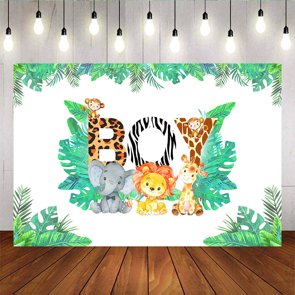 Mocsicka It's Boy Baby Shower Backdrop Little Animals and Plam Leaves Background-Mocsicka Party