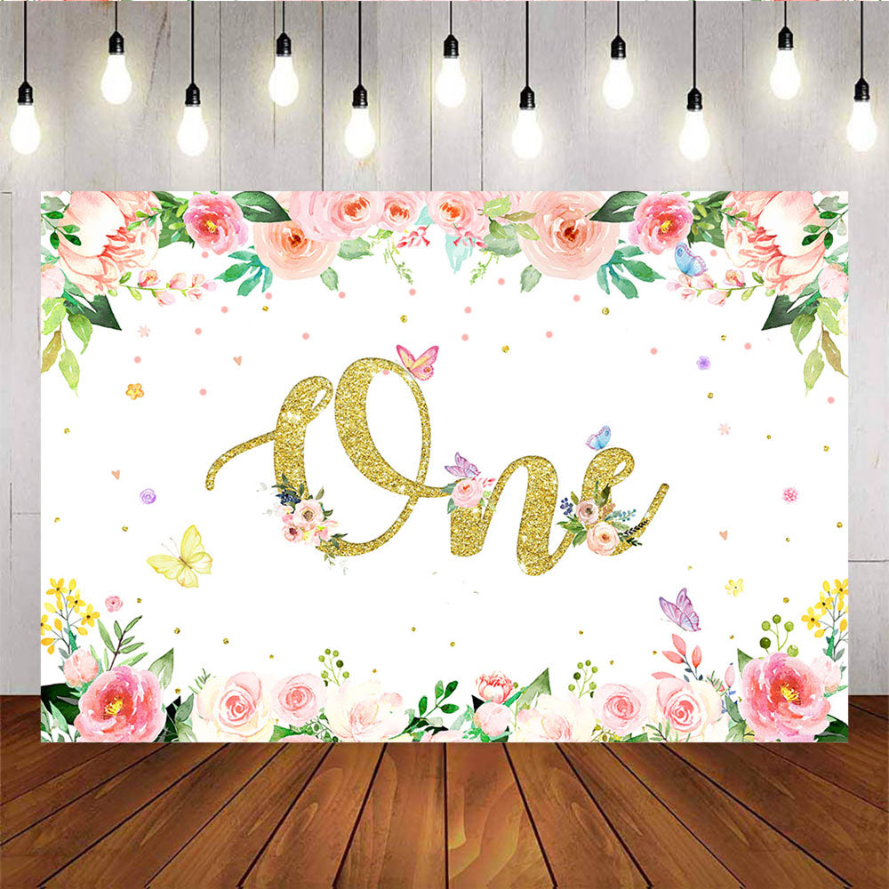Mocsicka One Theme Happy Birthday Party Decor Spring Flowers Butterfly Background-Mocsicka Party