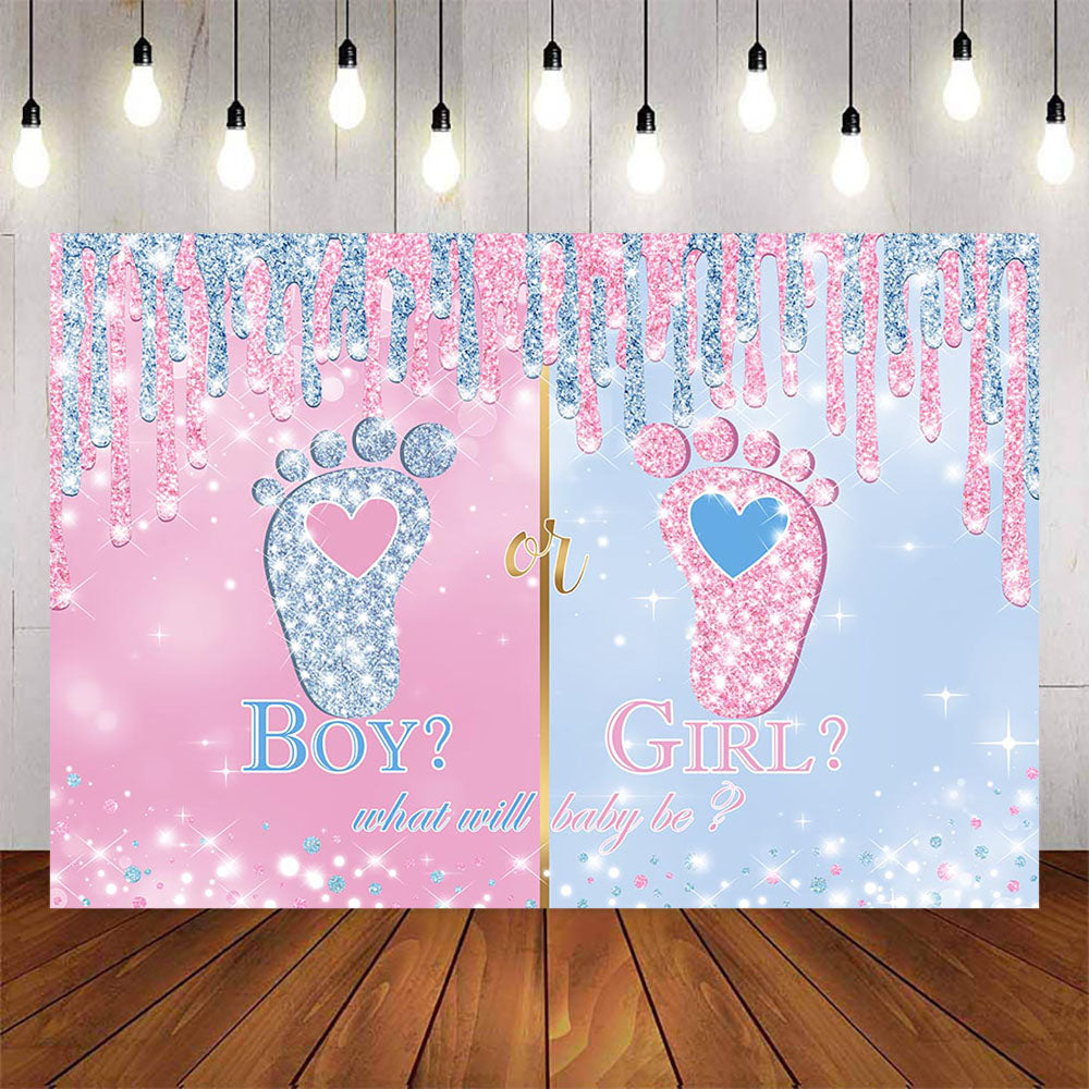 Mocsicka Boy or Girl Footprint Gender Reveal Baby Shower Back Drop-Mocsicka Party