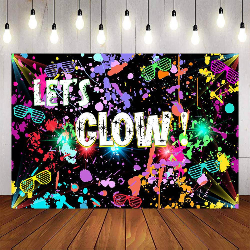 Mocsicka Let's Glow Party Backdrop Flash Splash Paint Photo Banners-Mocsicka Party
