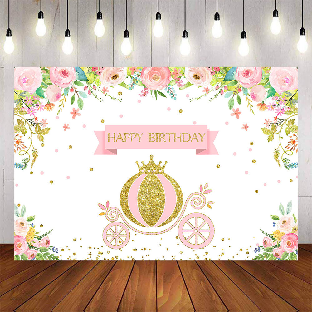 Mocsicka Golden Pumpkin Carriage Happy Birthday Background-Mocsicka Party