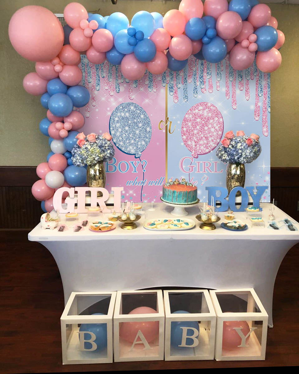 Mocsicka Boy or Girl Shining Balloons Gender Reveal Baby Shower Party Banners-Mocsicka Party