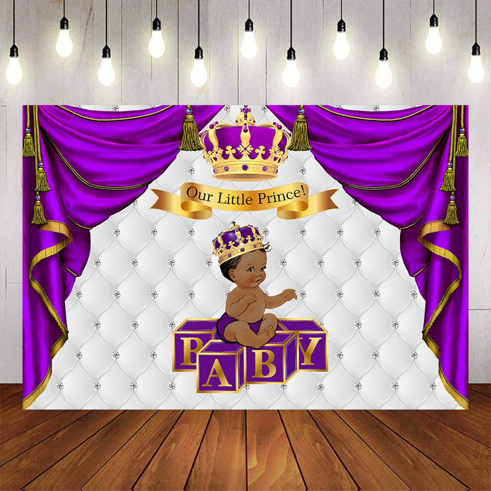 Mocsicka Royal Prince Purple Gold Crown Baby Shower Party Background-Mocsicka Party