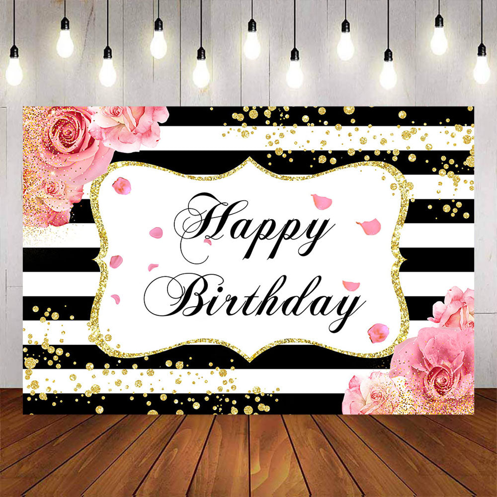 Mocsicka Pink Rose and Stripes Happy Birthday Party Decor Prop-Mocsicka Party