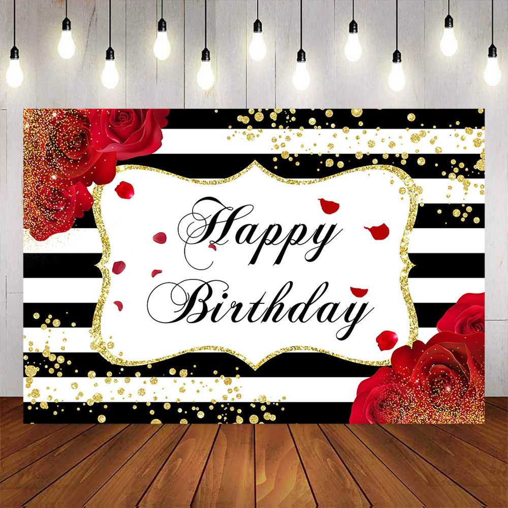 Mocsicka Red Rose and Stripes Happy Birthday Party Decor Prop-Mocsicka Party