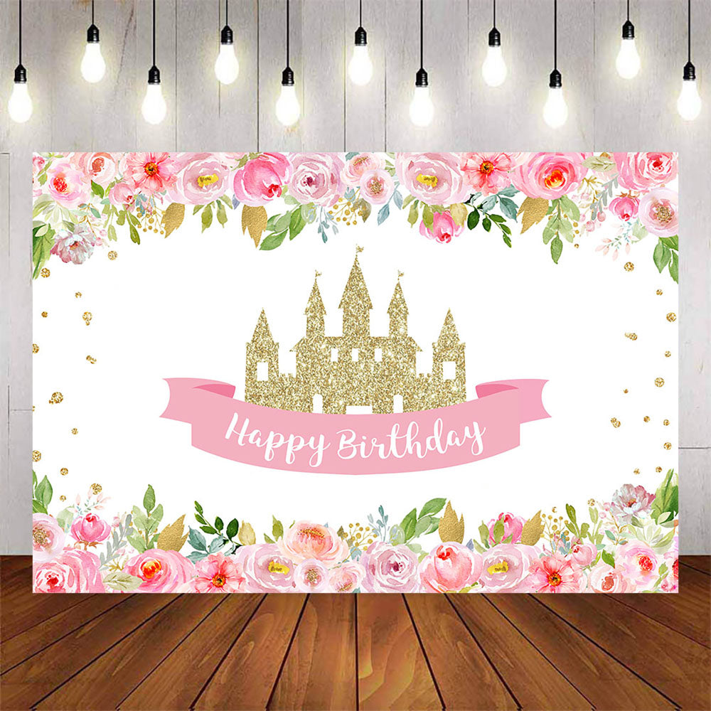 Mocsicka Gold Castle and Pink Flowers Happy Birthday Party Props-Mocsicka Party