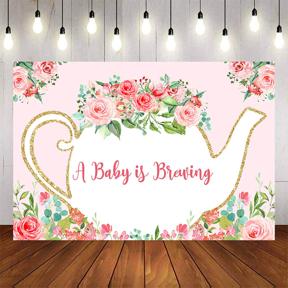 Mocsicka Baby is Brewing Backdrop Tea Party Photo Banners-Mocsicka Party
