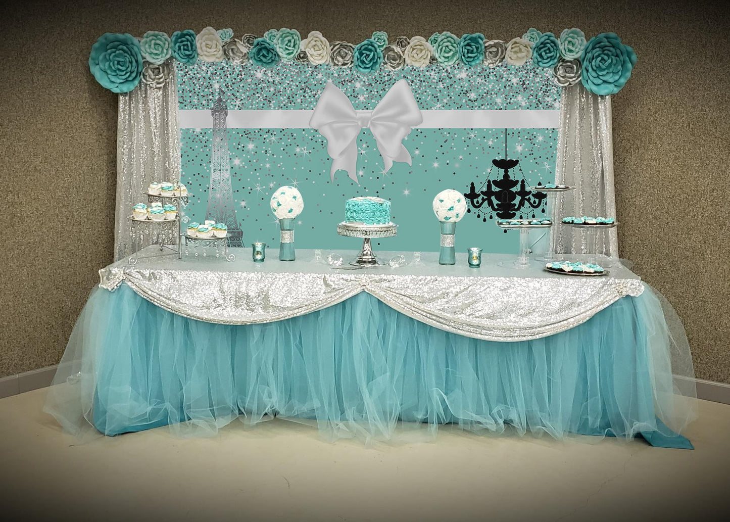 Mocsicka Green Big Bow Princess Birthday Party Backdrop