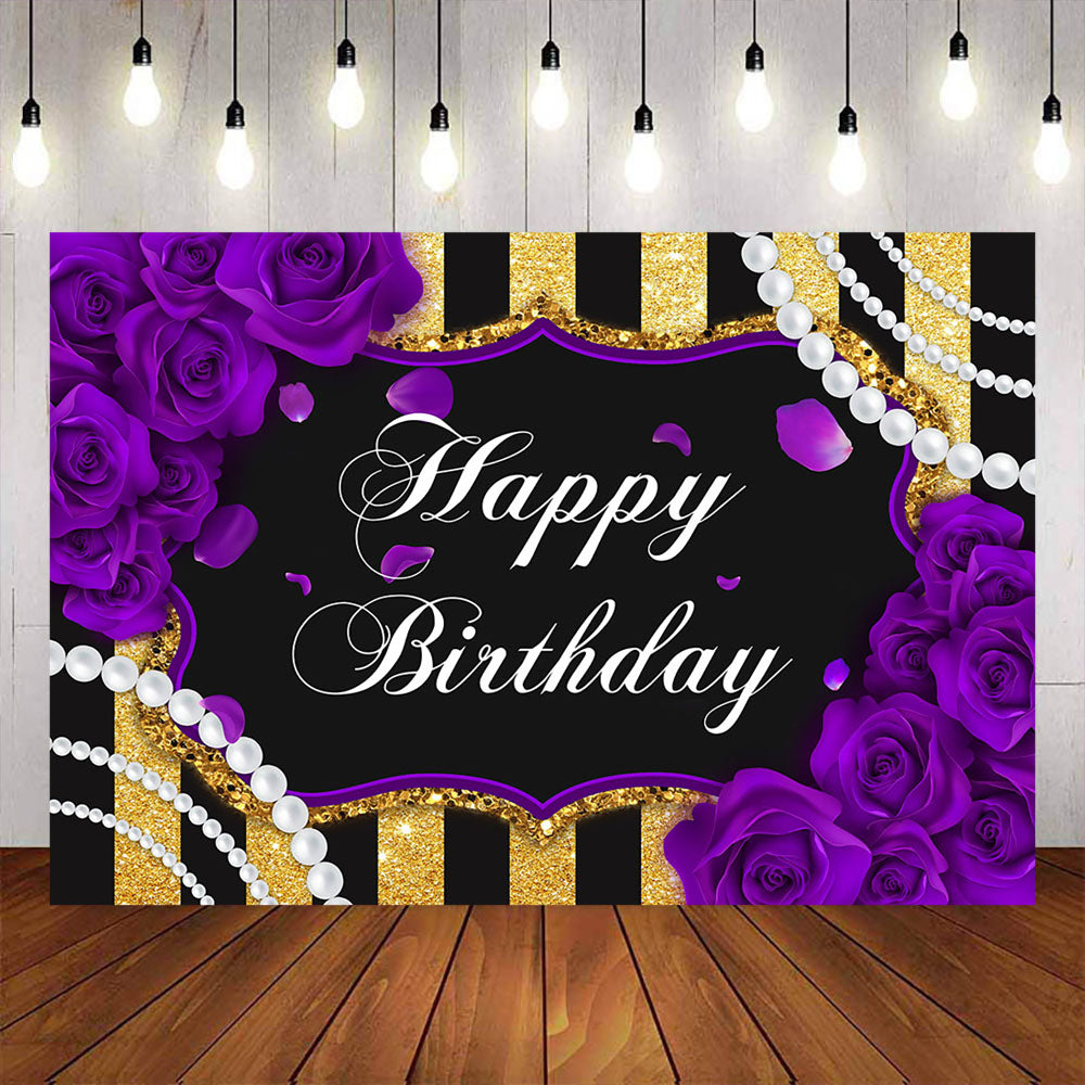 Mocsicka Golden Stripes and Purple Rose Happy Birthday Party Decor-Mocsicka Party