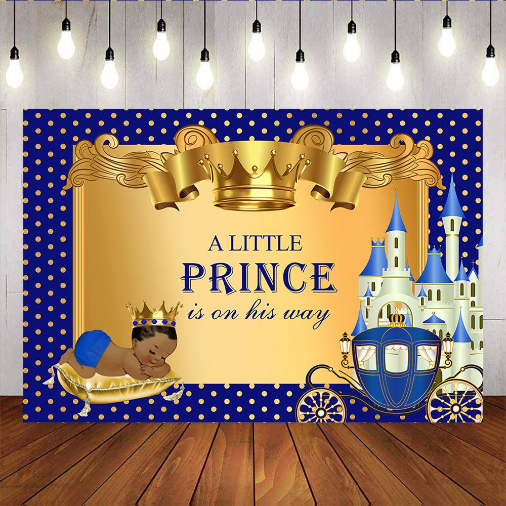 Mocsicka A Little Prince is on His Way Baby Shower Backdrop Carriage Castle Royal Boy Back Ground