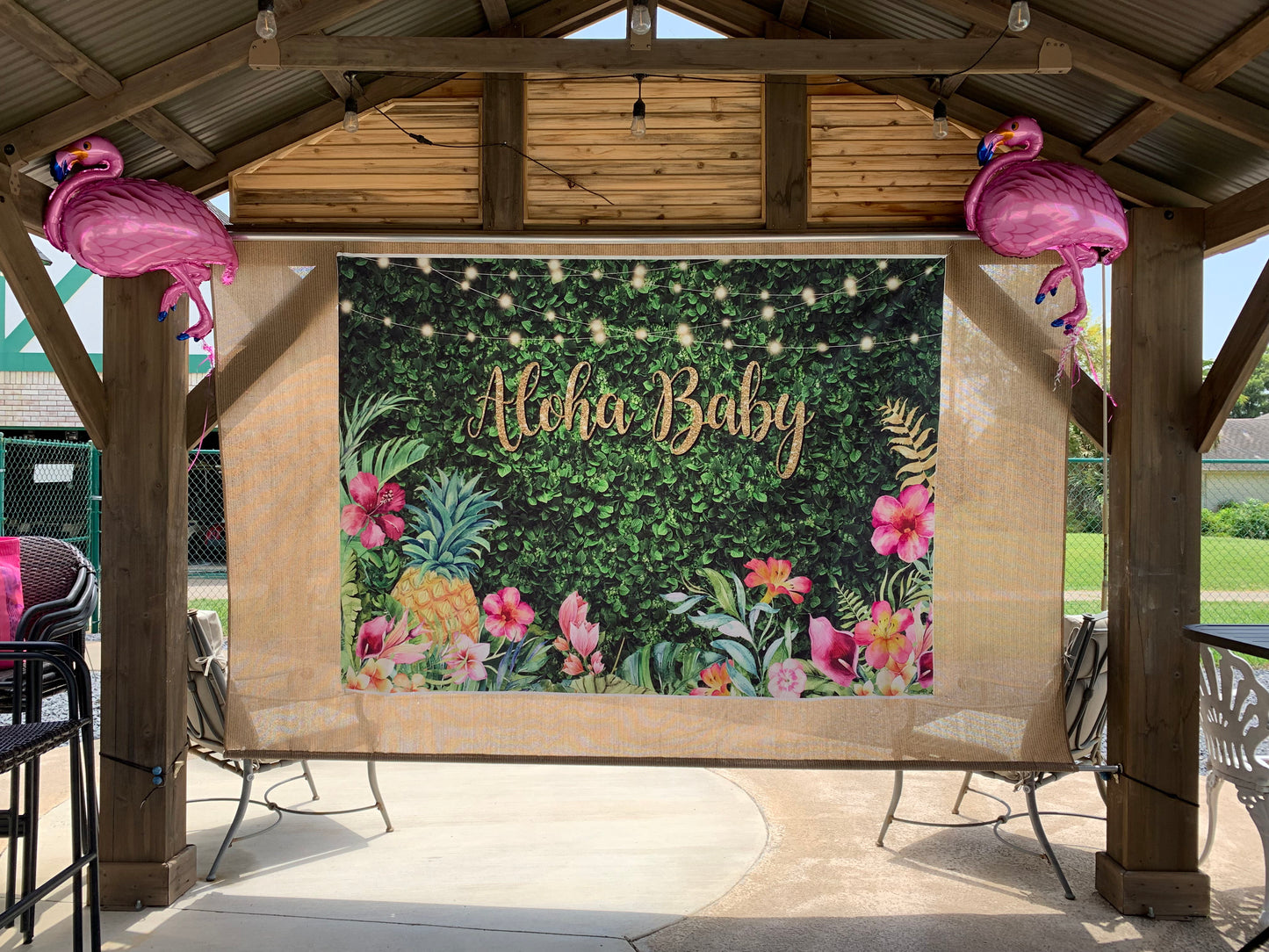Mocsicka Hawaii Flowers Green Leaves Aloha Baby Shower Backdrop-Mocsicka Party