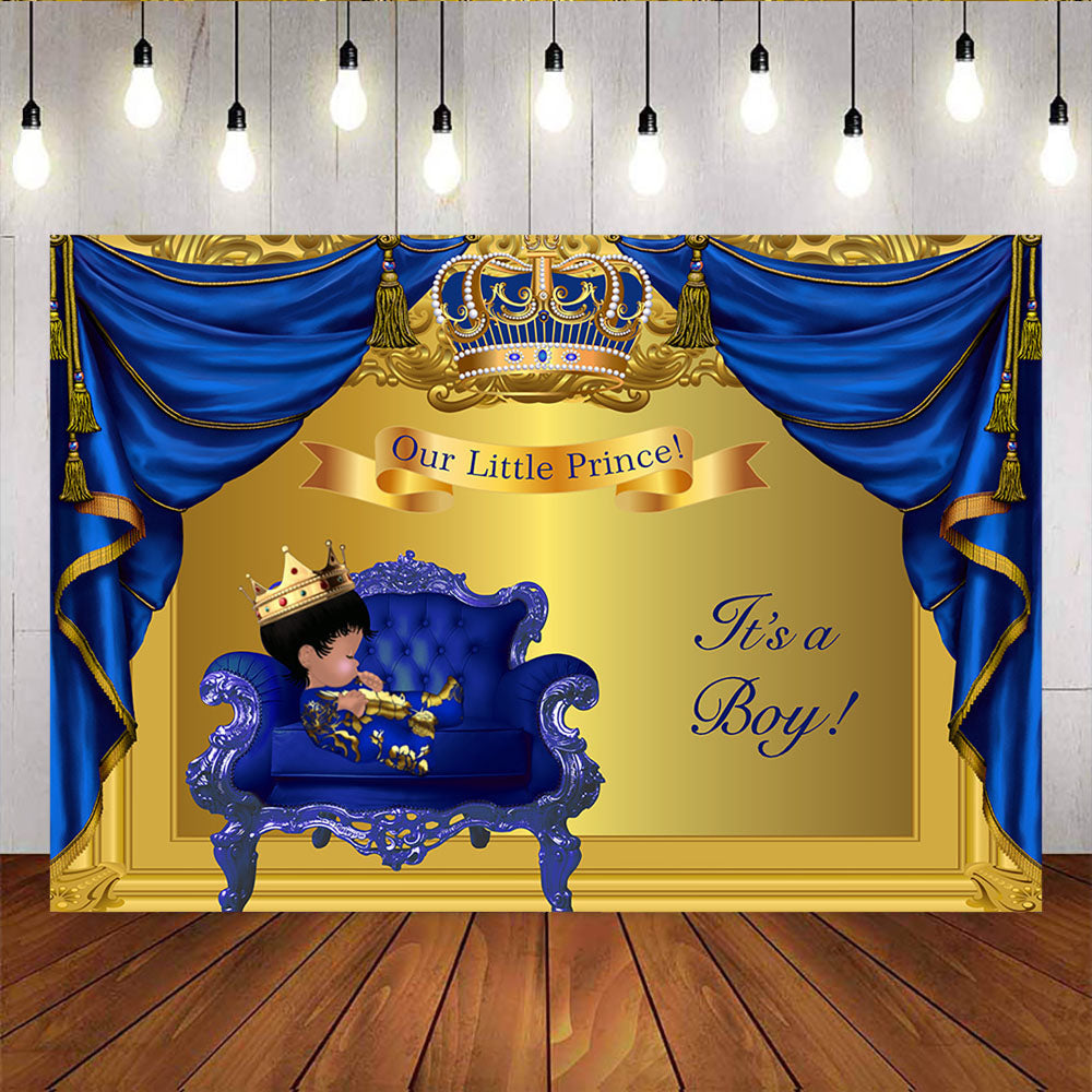 Mocsicka Little Prince Backdrop Royal Blue Prince Baby Shower Backdrops