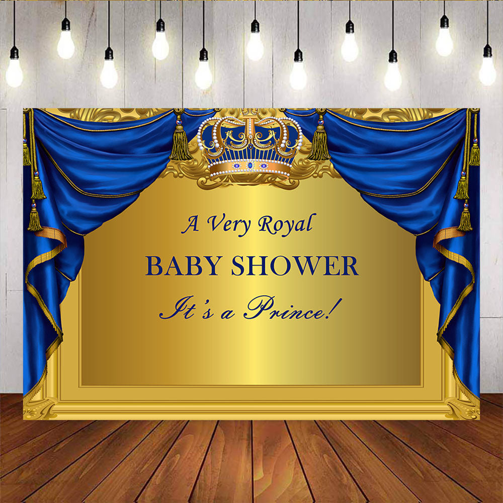 Mocsicka It's A Very Royal Baby Shower Backdrop It's A Princess Golden Crown Backdrops-Mocsicka Party