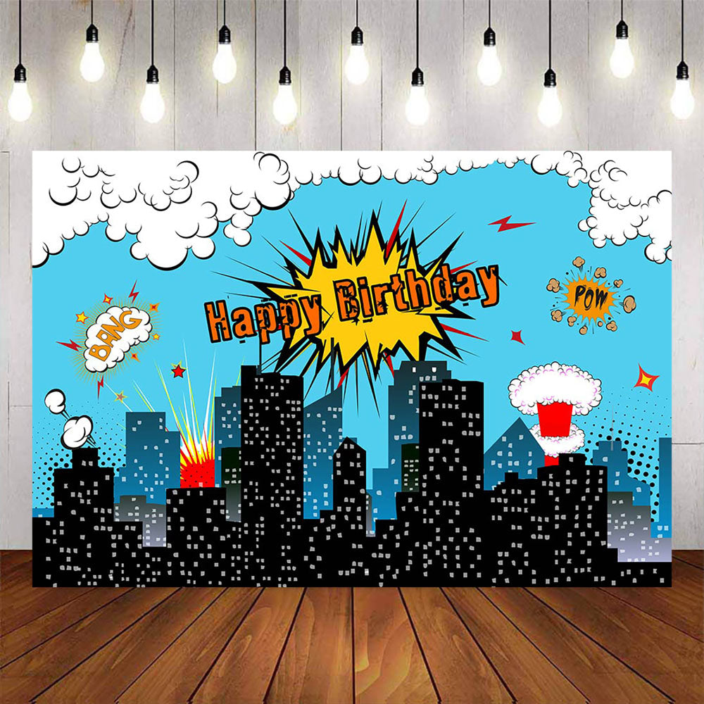 Mocsicka City Night Building Happy Birthday Background-Mocsicka Party