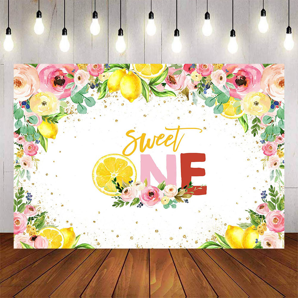 Mocsicka Lemon and Flowers Sweet One Birthday Backdrop-Mocsicka Party