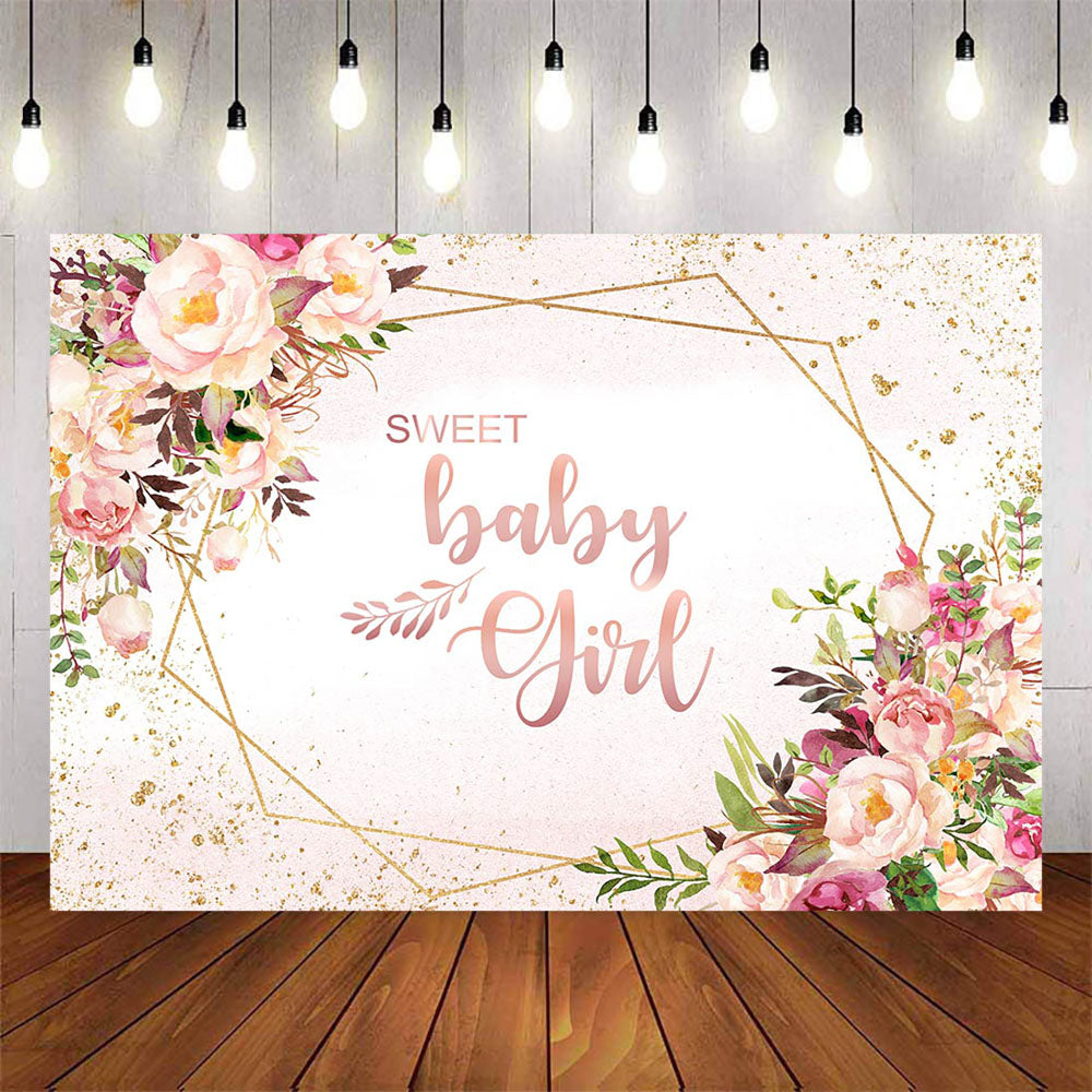 Mocsicka Pink Flowers Sweet Baby Girl Baby Shower Backdrop-Mocsicka Party