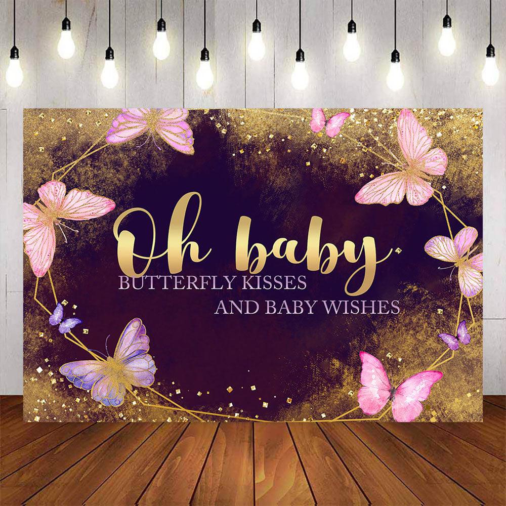 Mocsicka Butterfly and Gold Dots Oh Baby Shower Backdrop-Mocsicka Party