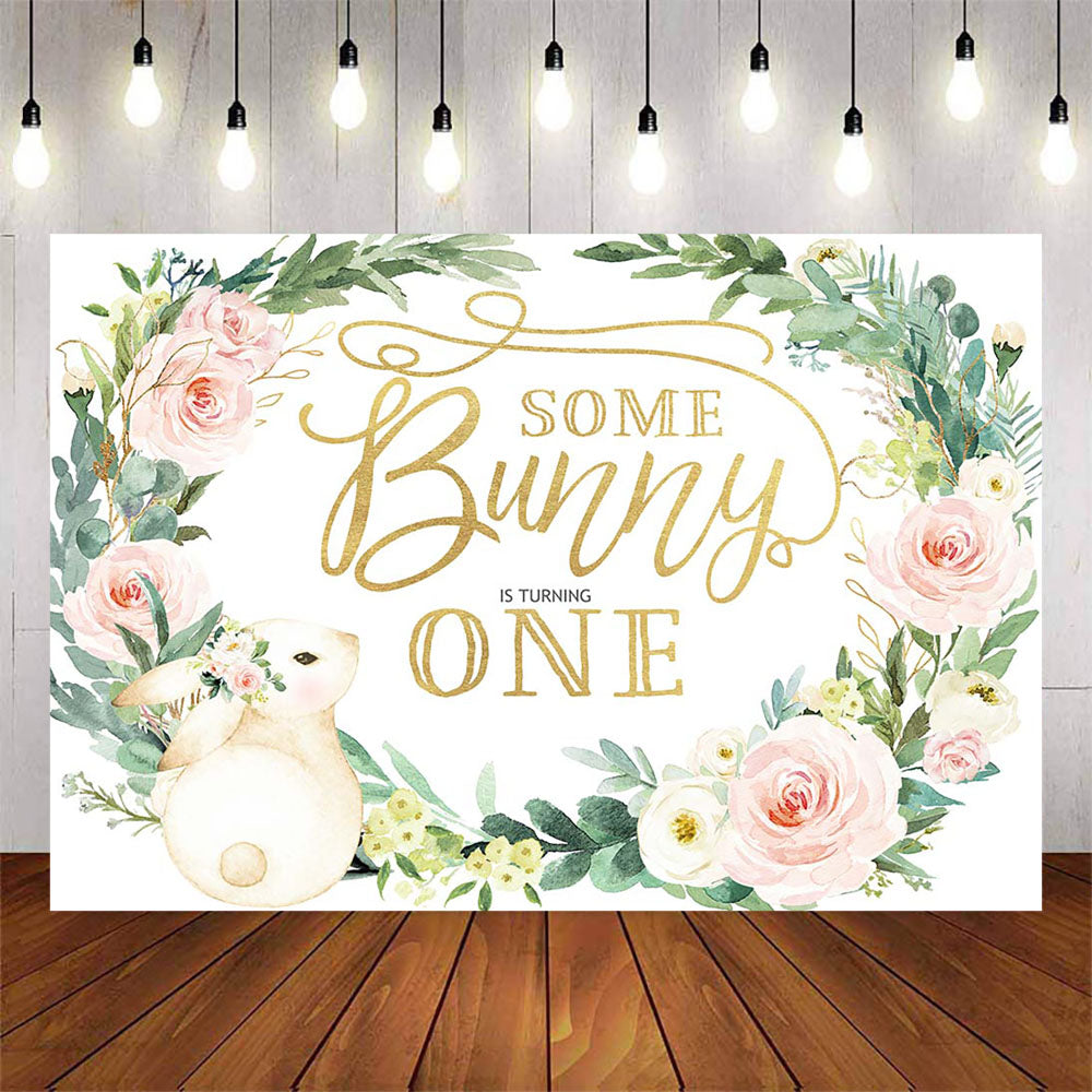 Mocsicka Little Bunny and Flowers Happy 1st Birthday Backdrop-Mocsicka Party
