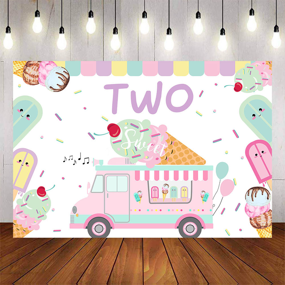 Mocsicka Ice Cream Cart Happy 2nd Birthday Backdrop-Mocsicka Party