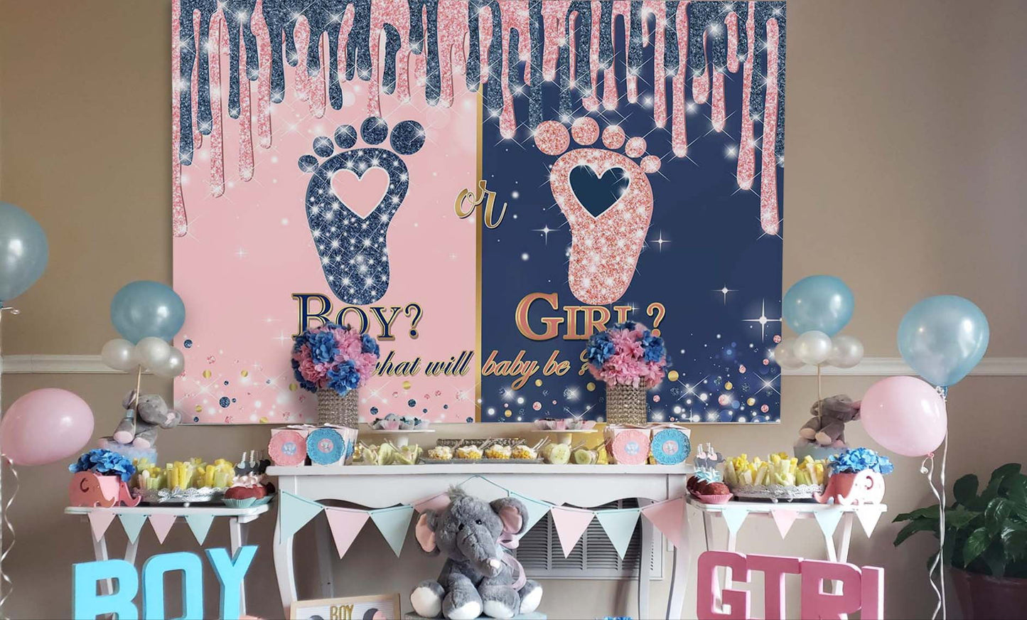 Mocsicka Footprint and Shining Dots Gender Reveal Backdrop-Mocsicka Party