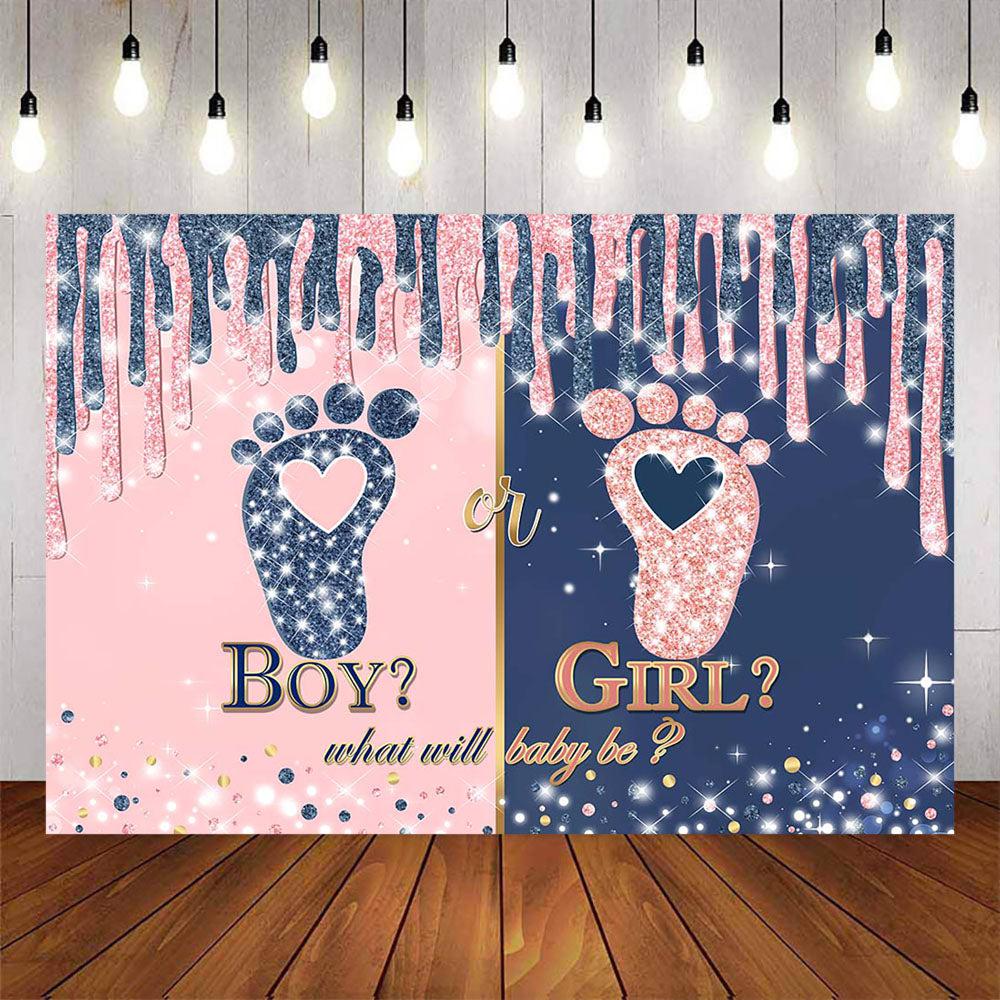 Mocsicka Footprint and Shining Dots Gender Reveal Backdrop