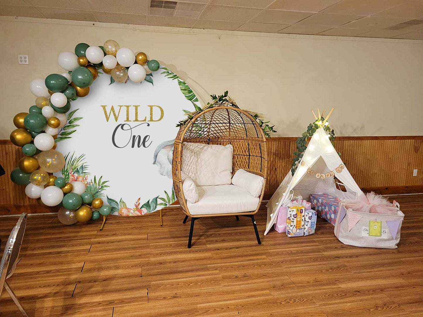 Mocsicka Plam Leaves Wild One Elephant Round Cover-Mocsicka Party
