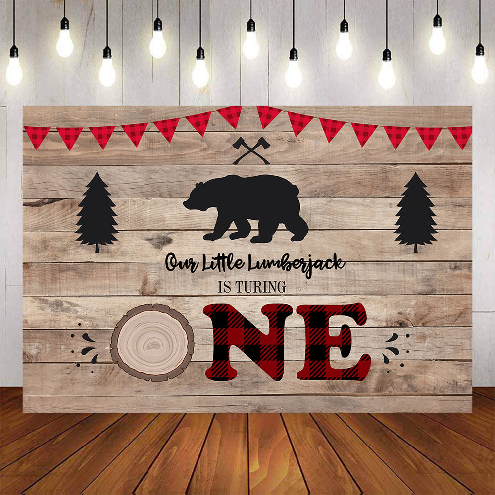 Mocsicka Our Little Lumberjack is Turning One Wooden Floor and Red Plaid Backdrops-Mocsicka Party