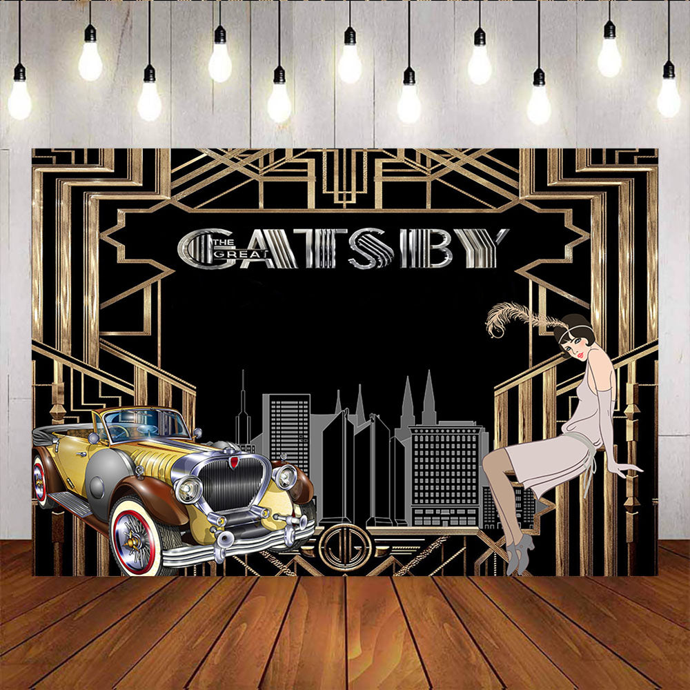 Mocsicka The Great Gatsby Birthday Backdrop Luxury Car Retro Girl Flapper Background-Mocsicka Party