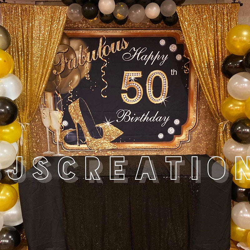 Mocsicka 50th Birthday Backdrop Champagne and High Heels Backdrops-Mocsicka Party