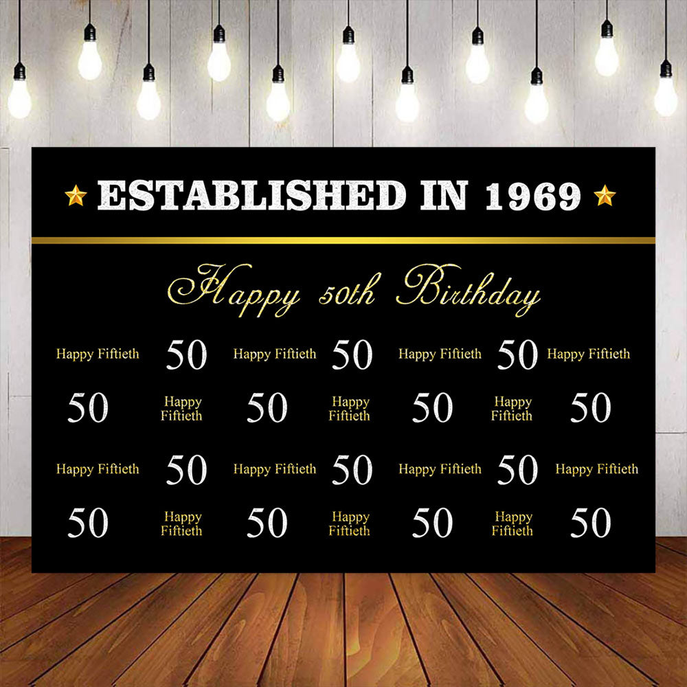 Mocsicka Happy 50th Birthday Backdrop Step and Repeat Black Photo Background-Mocsicka Party